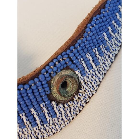 Vintage Snake Belt Hand Beaded Blue White Beads Genuine Leather Made in Kenya main image 8